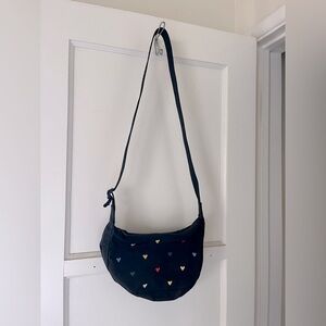 Black Heart Patterned small Baggu crescent bag